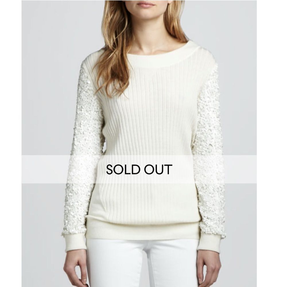 Rachel Zoe Presley Cream Sequin Sleeve Sweater